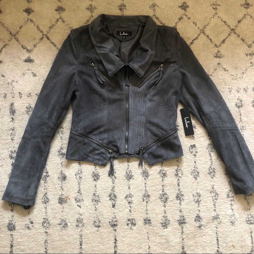 Lulu’s Charcoal Gray Suede Moto Jacket - Sz Small